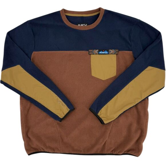 Kavu Men's Crew Who Fleece Pullover Crew Color Block Fort to Sea Medium - Picture 4 of 15